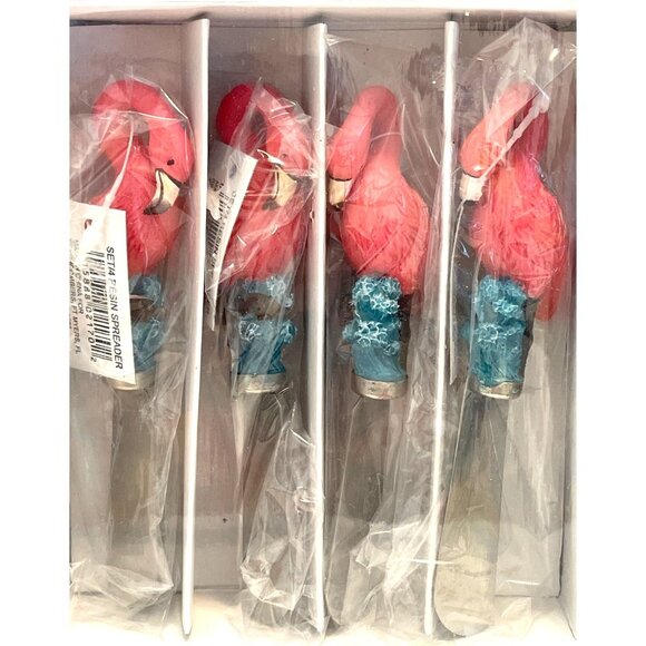Stainless Steel Cheese Jelly Butter Spreaders Knives Pink Flamingo Set Of 4 NIB - Picture 5 of 5